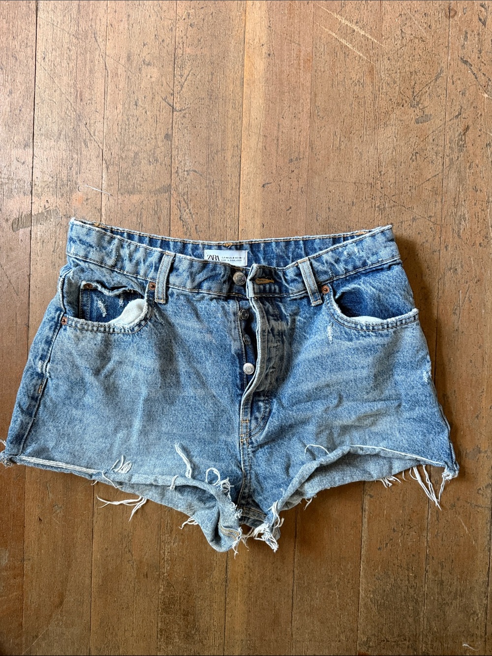 Zara Light Blue Distressed Denim Cutoff Shorts